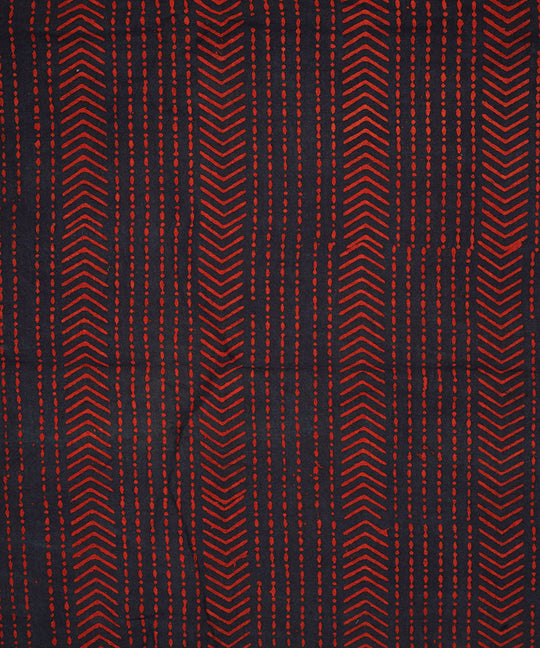Blue red white hand block print cotton linen fabric