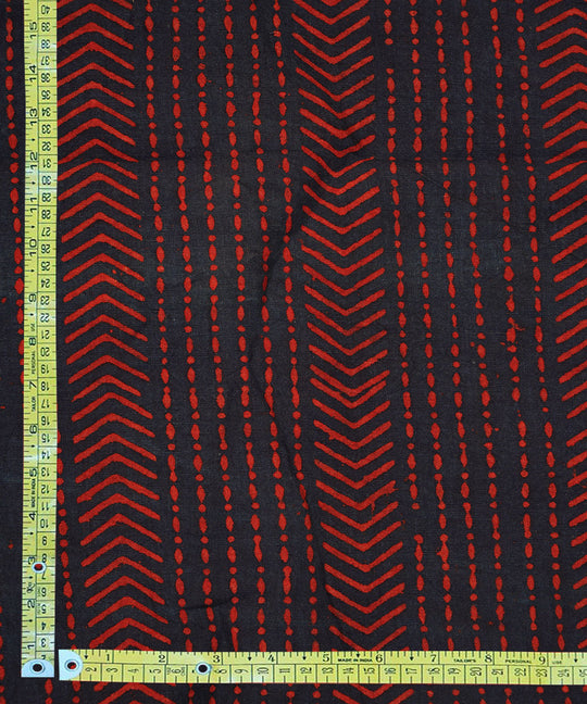 Blue red white hand block print cotton linen fabric