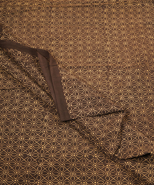 Black off white geometric floral hand block print cotton linen fabric