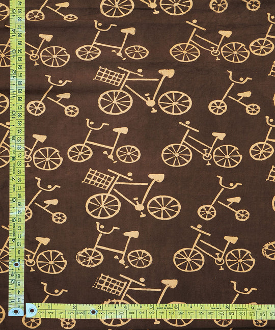 Black off white cycle design hand block print cotton linen fabric