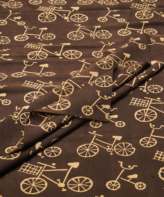 Black off white cycle design hand block print cotton linen fabric