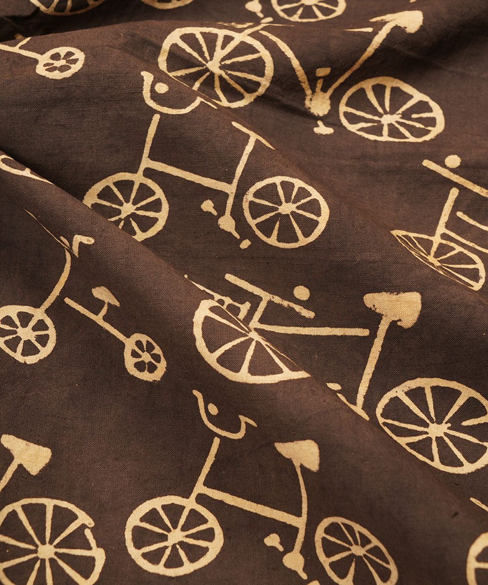 Black off white cycle design hand block print cotton linen fabric
