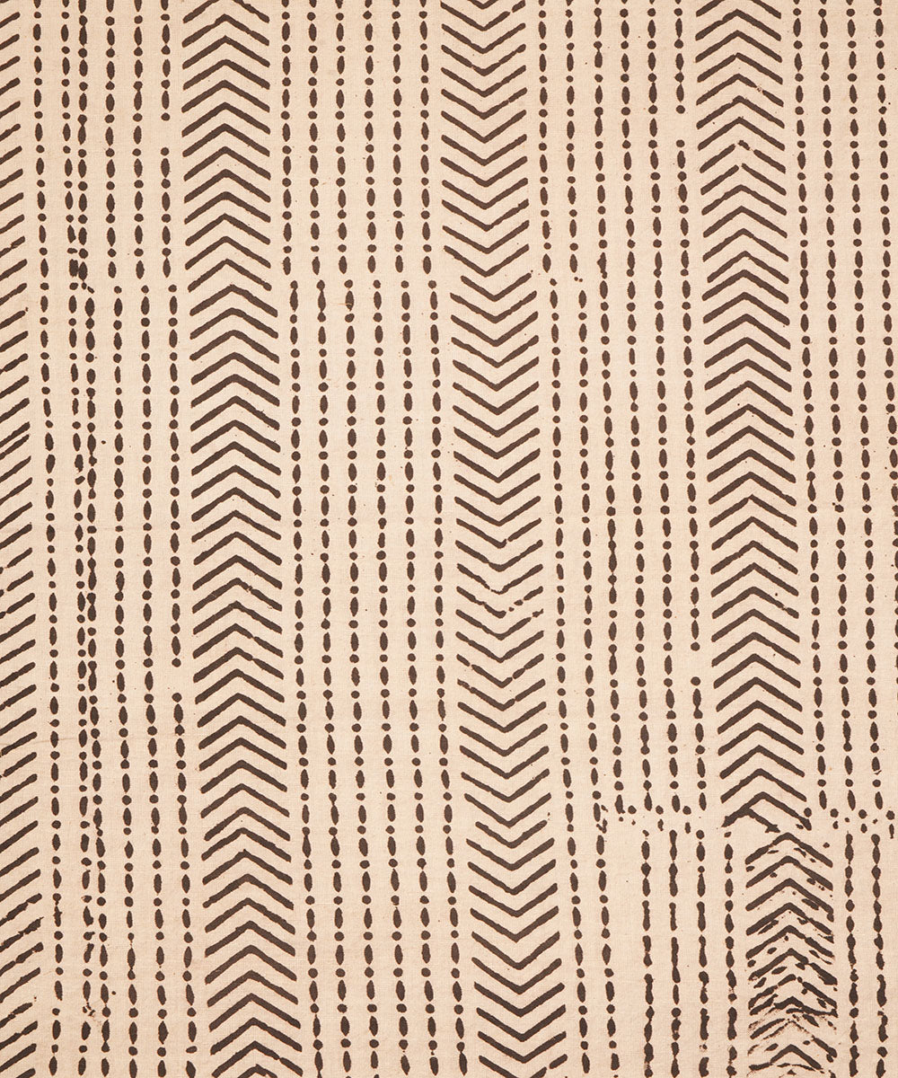 Off white black hand block print cotton linen fabric