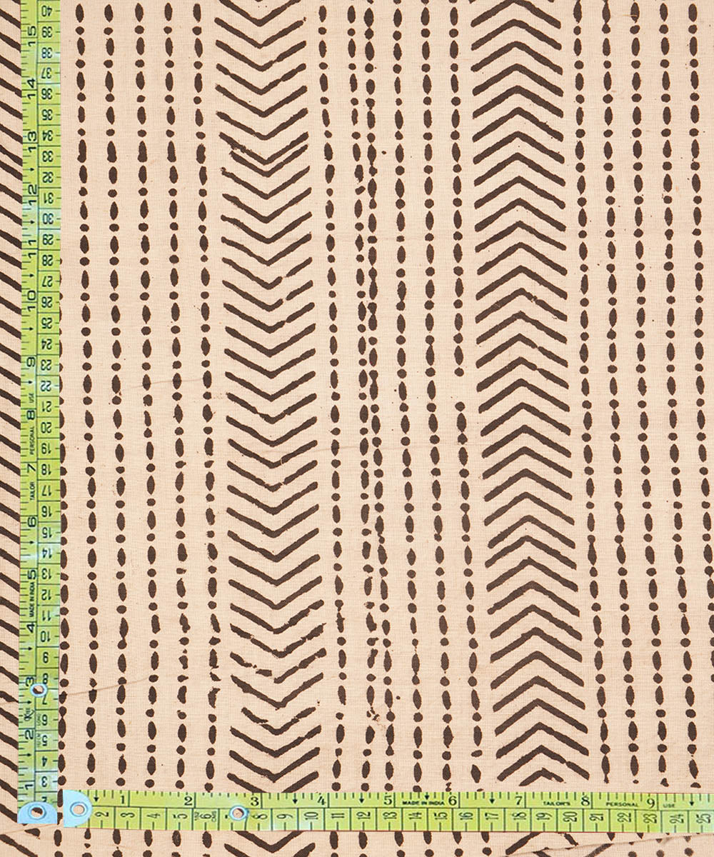 Off white black hand block print cotton linen fabric