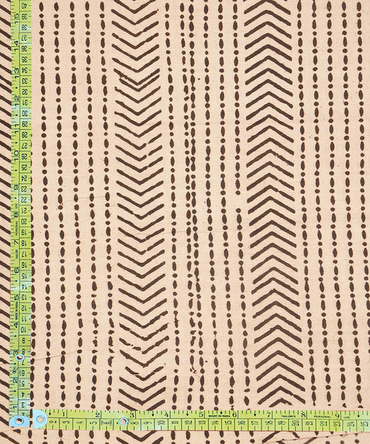 Off white black hand block print cotton linen fabric