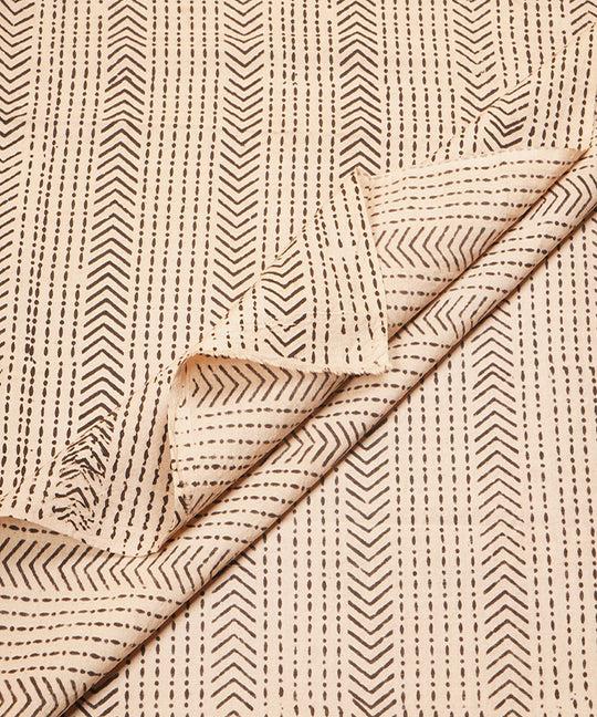 Off white black hand block print cotton linen fabric
