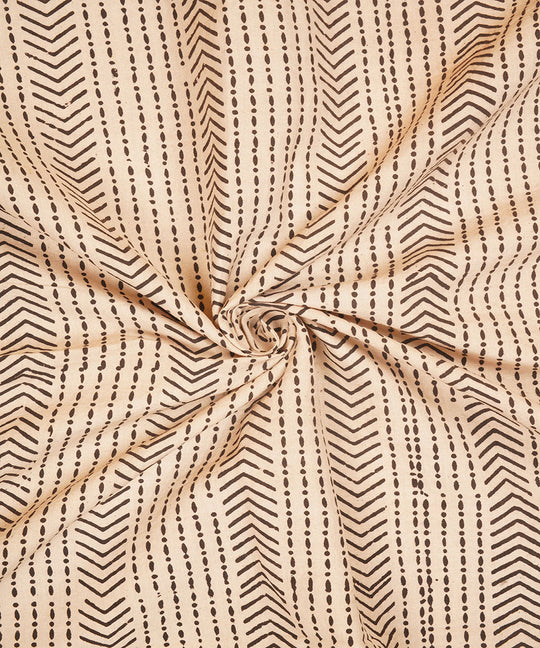 Off white black hand block print cotton linen fabric