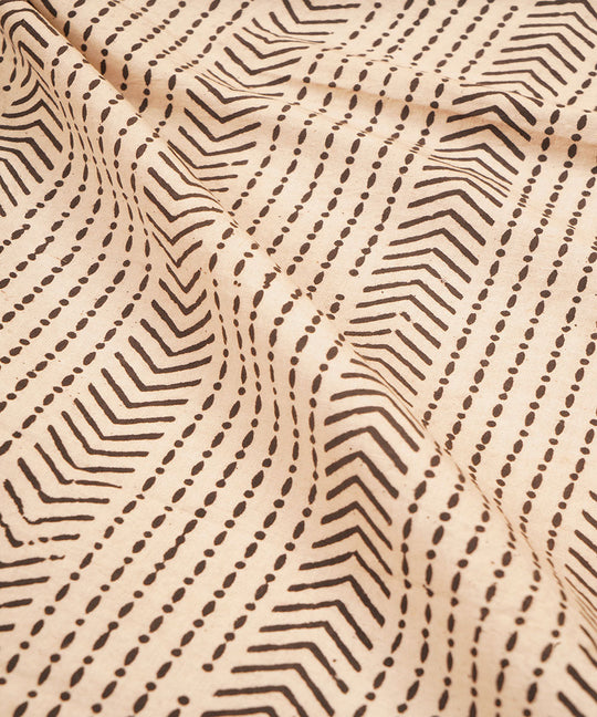 Off white black hand block print cotton linen fabric