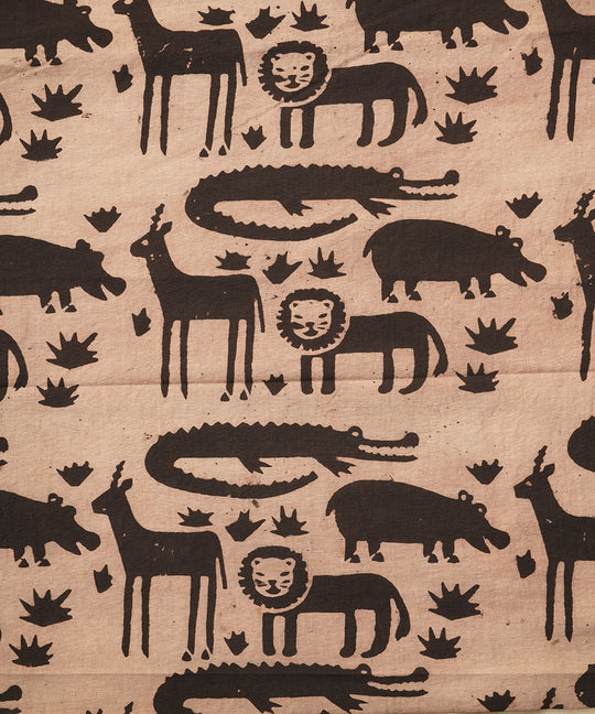 Off white black jungle design hand block print cotton linen fabric