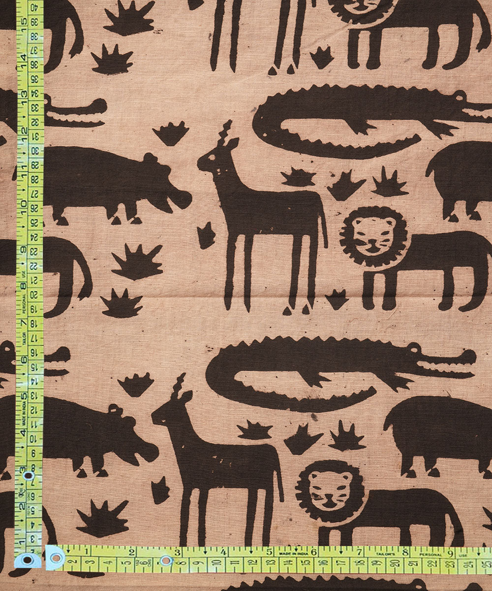 Off white black jungle design hand block print cotton linen fabric