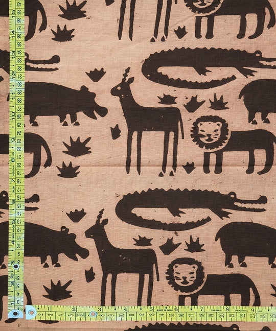 Off white black jungle design hand block print cotton linen fabric