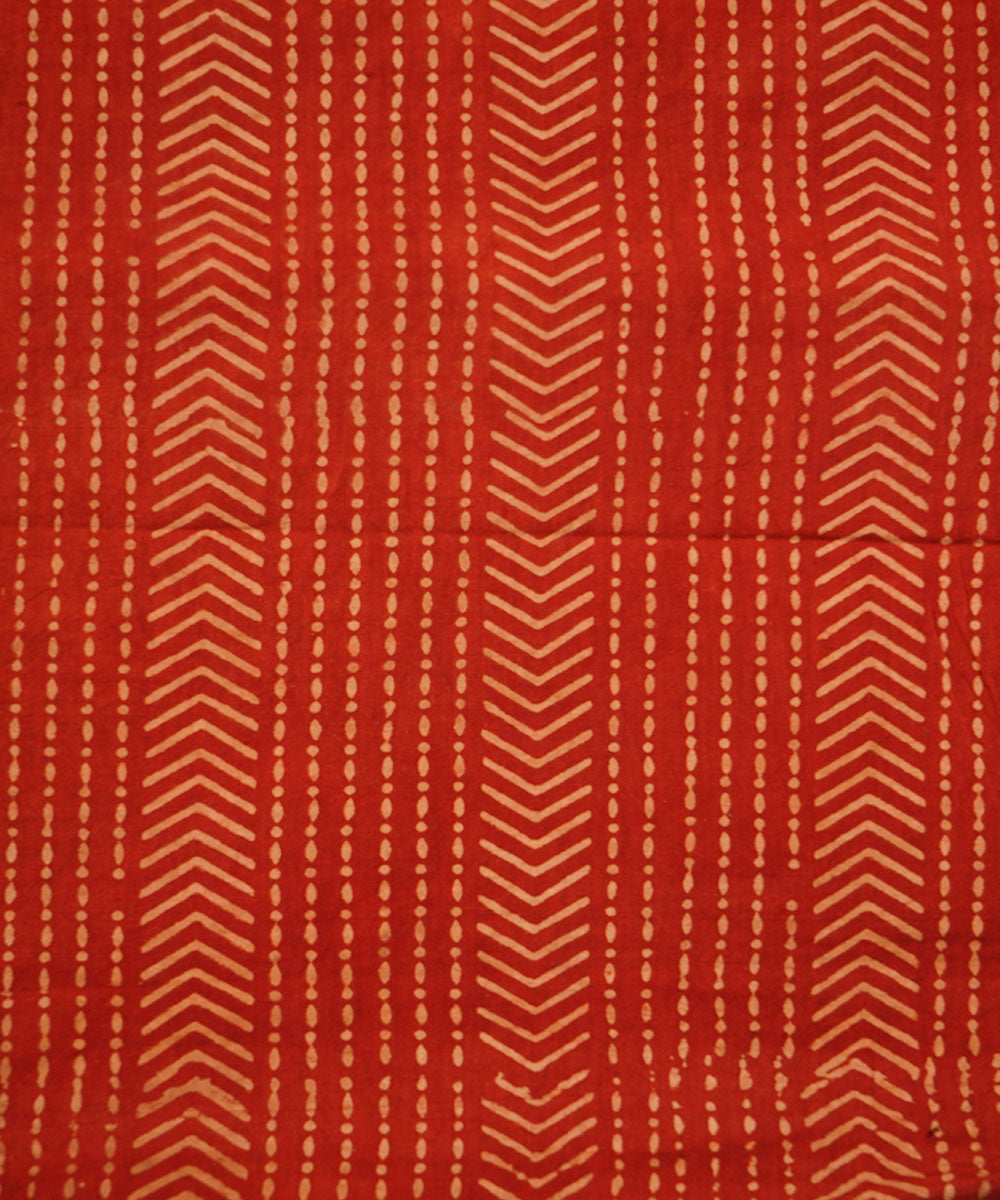 Red off white hand block print cotton linen fabric