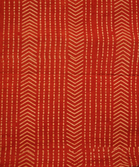 Red off white hand block print cotton linen fabric