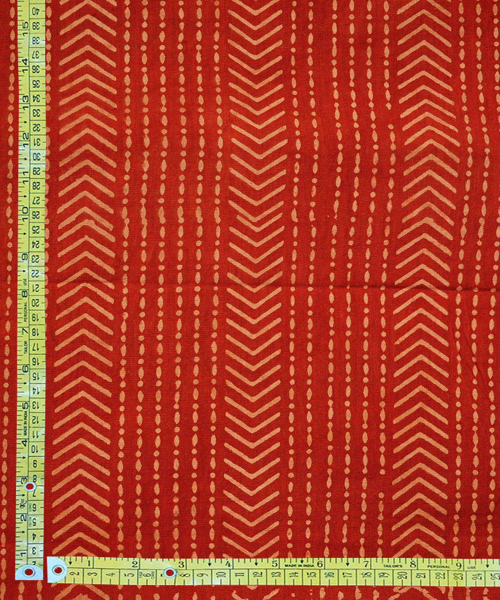 Red off white hand block print cotton linen fabric