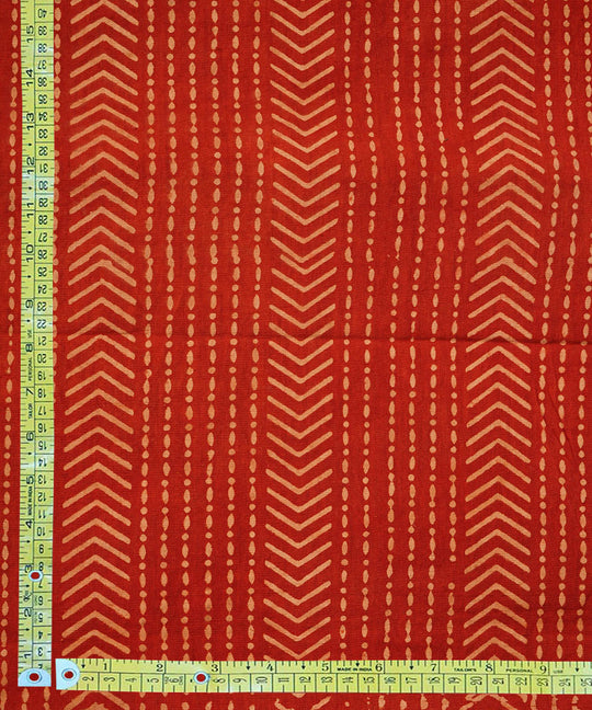 Red off white hand block print cotton linen fabric