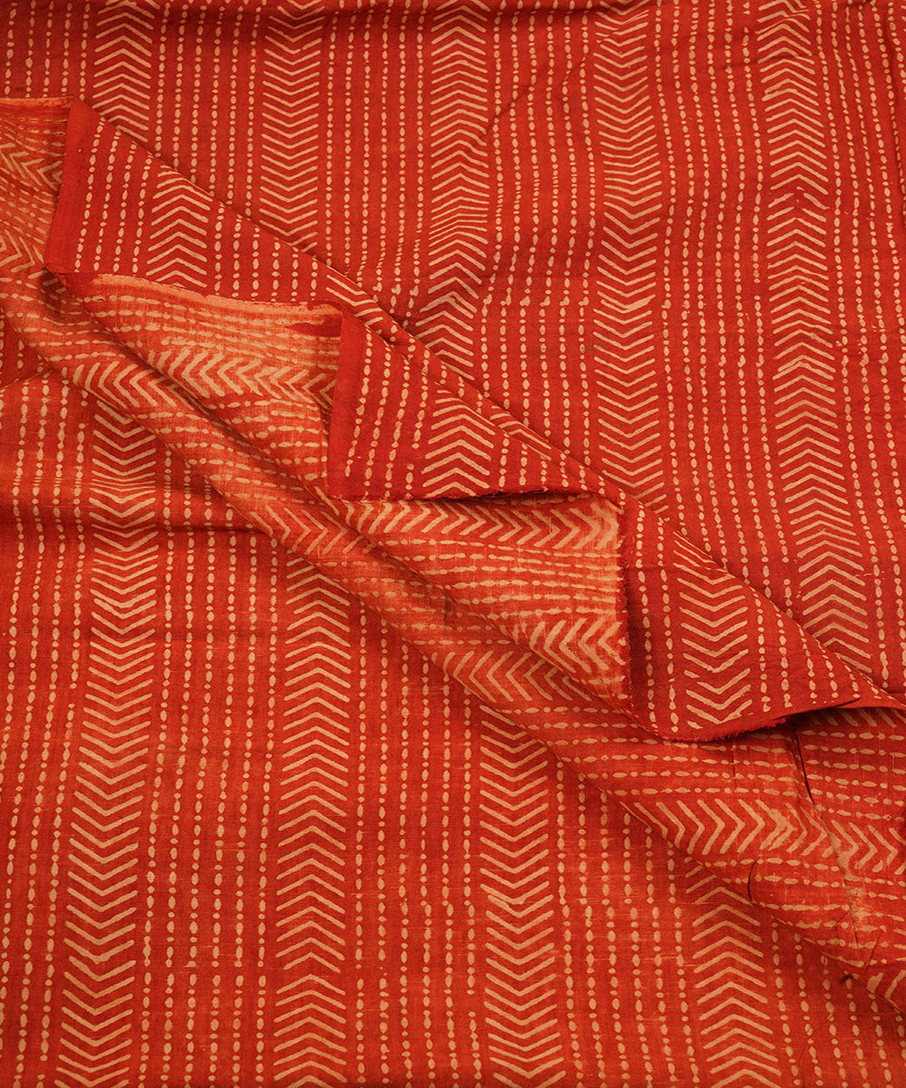 Red off white hand block print cotton linen fabric