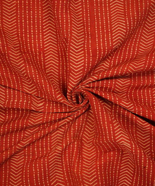Red off white hand block print cotton linen fabric