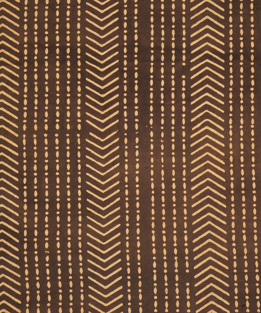 Black off white hand block print cotton linen fabric