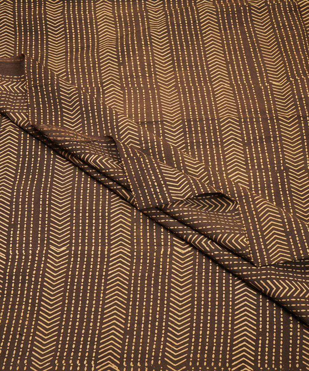 Black off white hand block print cotton linen fabric