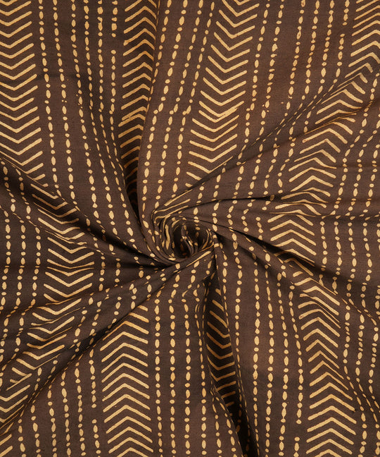 Black off white hand block print cotton linen fabric