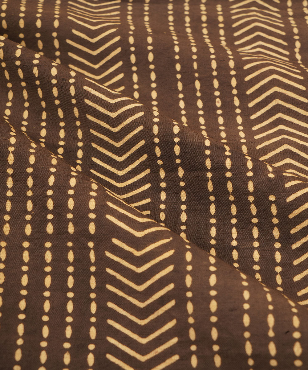 Black off white hand block print cotton linen fabric