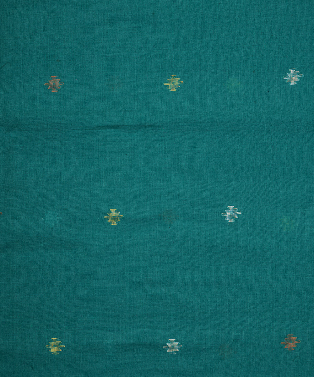Teal handloom bengal cotton jamdani fabric