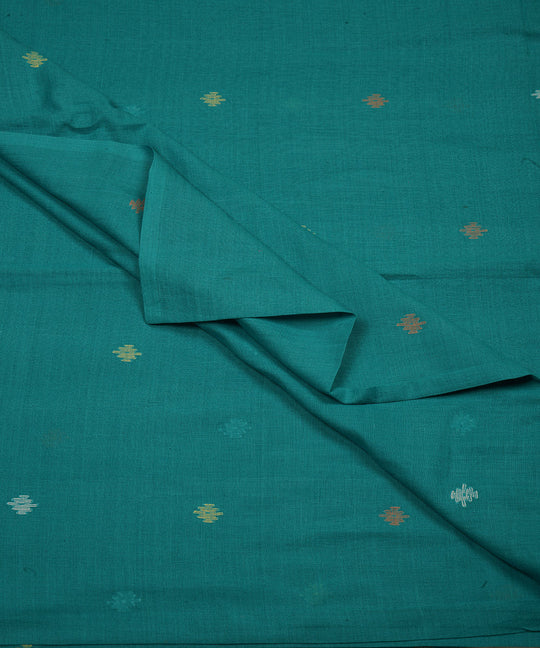Teal handloom bengal cotton jamdani fabric