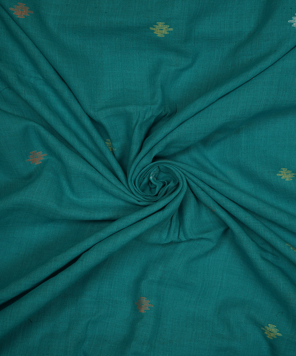 Teal handloom bengal cotton jamdani fabric