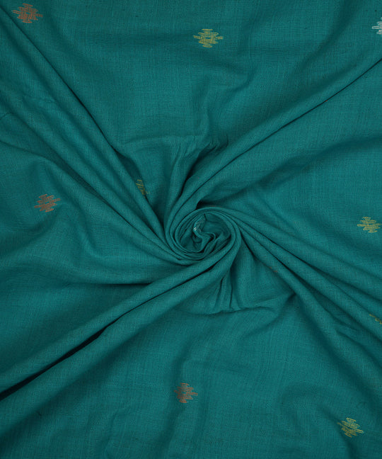 Teal handloom bengal cotton jamdani fabric