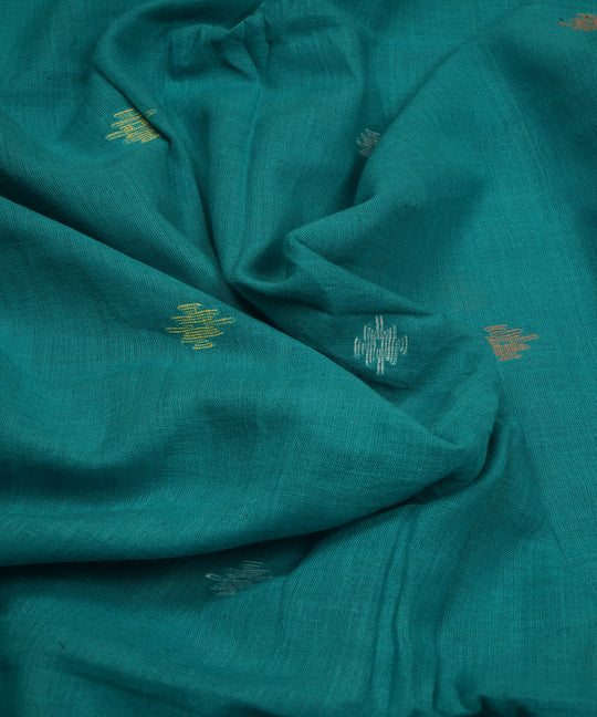 Teal handloom bengal cotton jamdani fabric