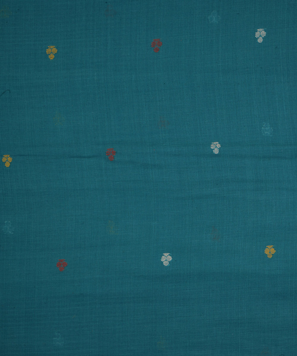 Teal hand loom bengal cotton jamdani fabric