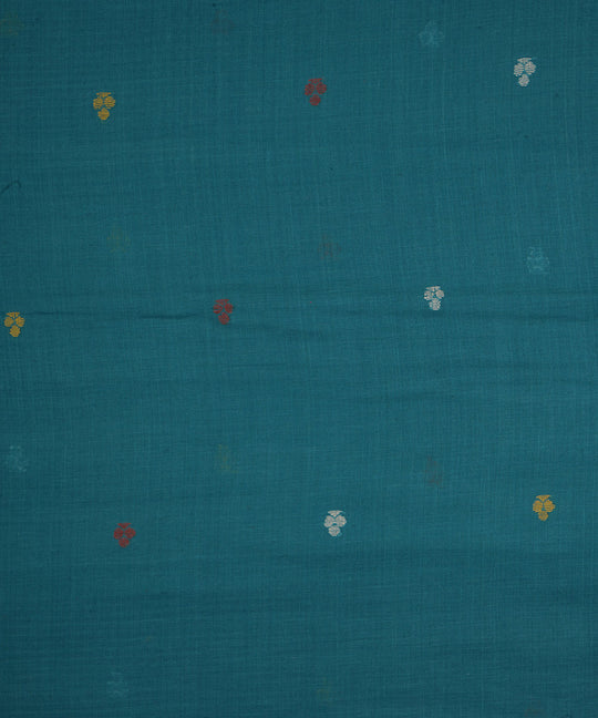Teal hand loom bengal cotton jamdani fabric
