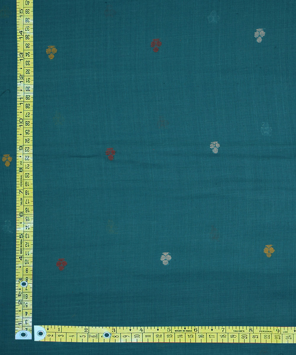 Teal hand loom bengal cotton jamdani fabric