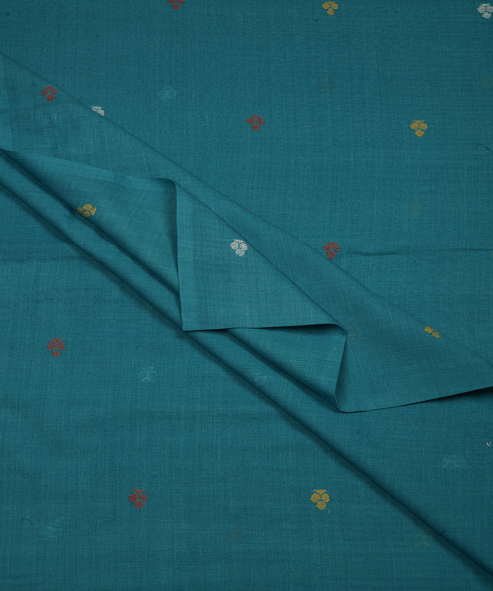 Teal hand loom bengal cotton jamdani fabric