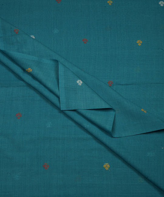 Teal hand loom bengal cotton jamdani fabric
