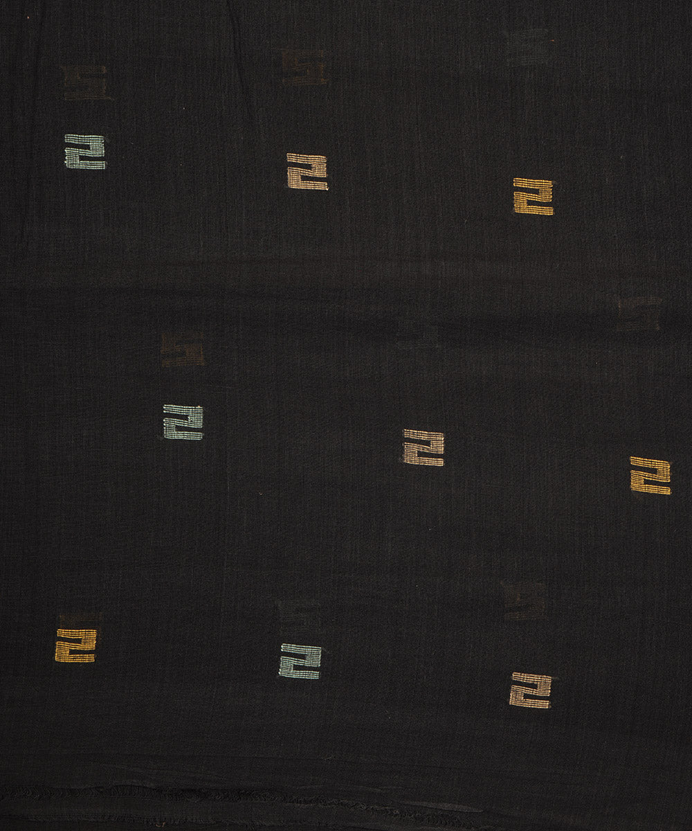 Black handloom bengal cotton jamdani fabric