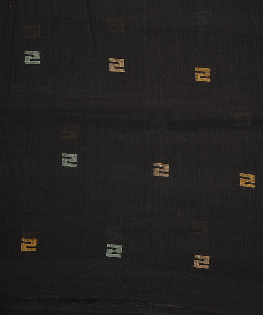 Black handloom bengal cotton jamdani fabric