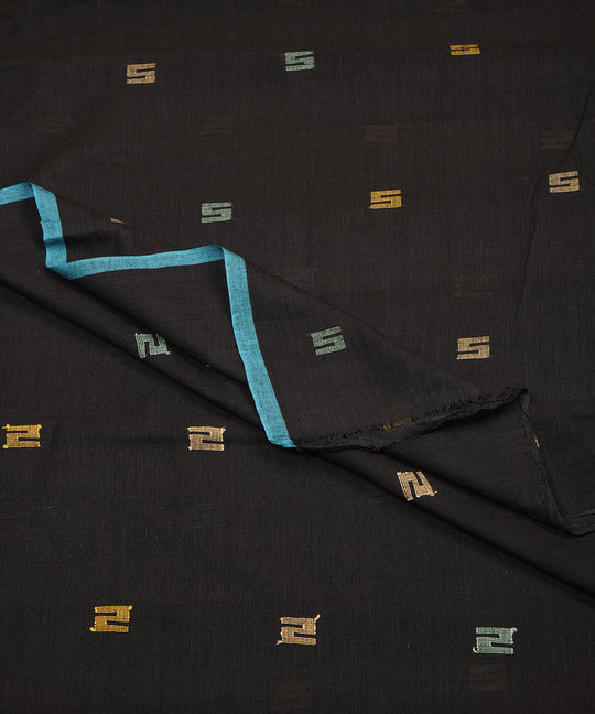 Black handloom bengal cotton jamdani fabric