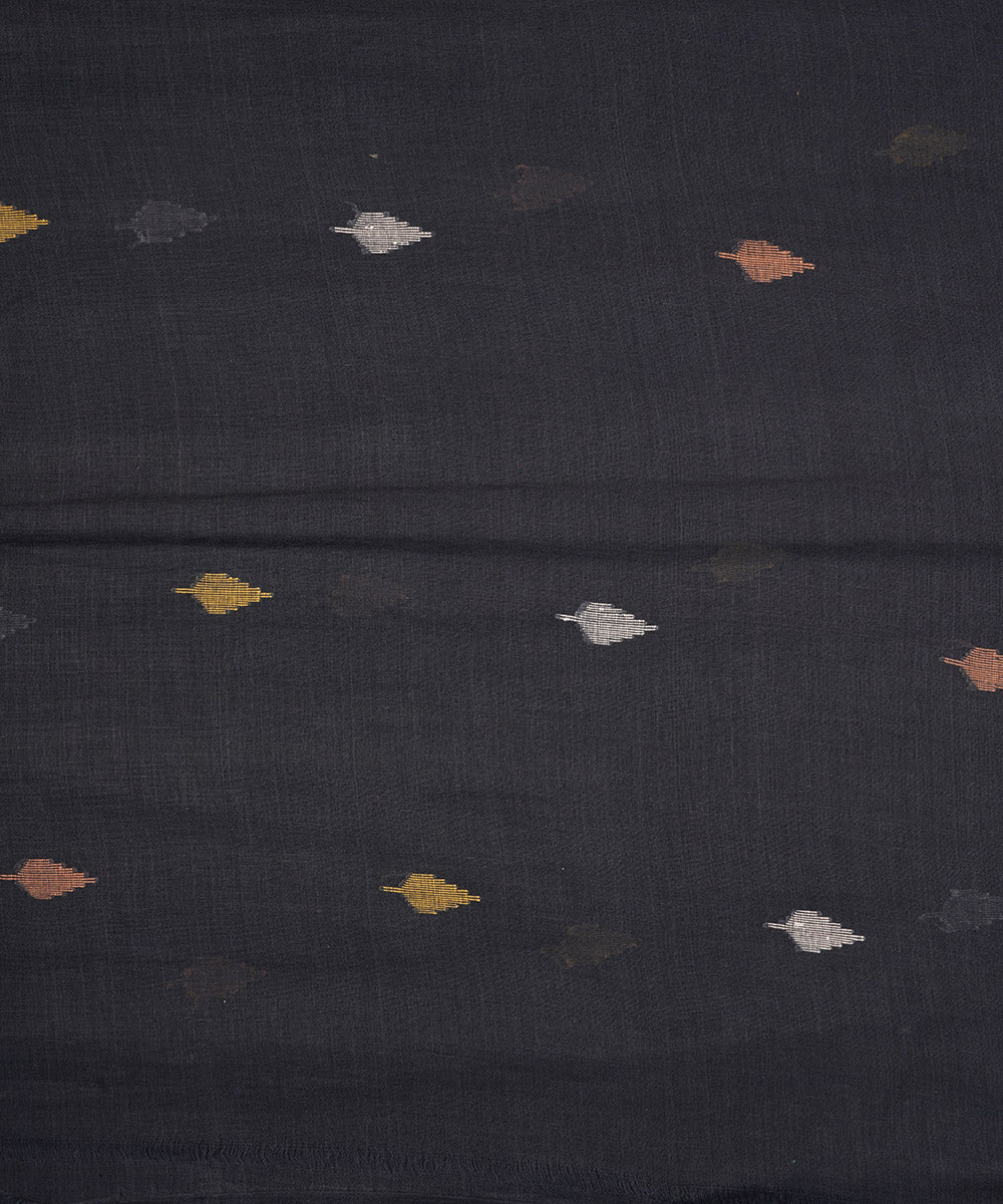 Black hand loom bengal cotton jamdani fabric