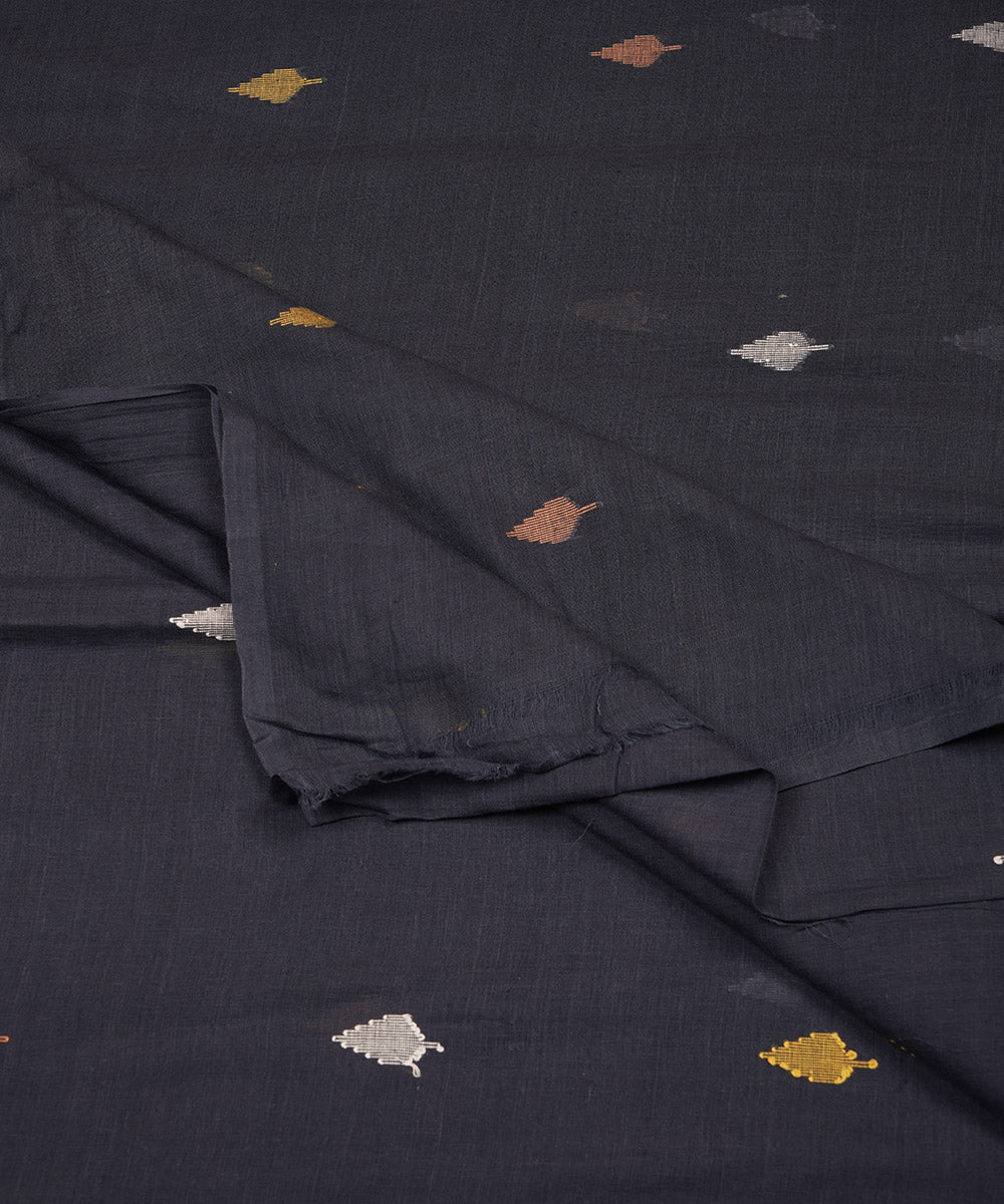 Black hand loom bengal cotton jamdani fabric