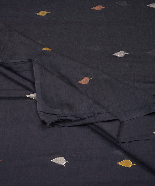 Black hand loom bengal cotton jamdani fabric