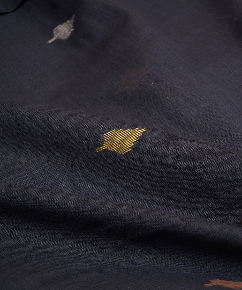 Black hand loom bengal cotton jamdani fabric