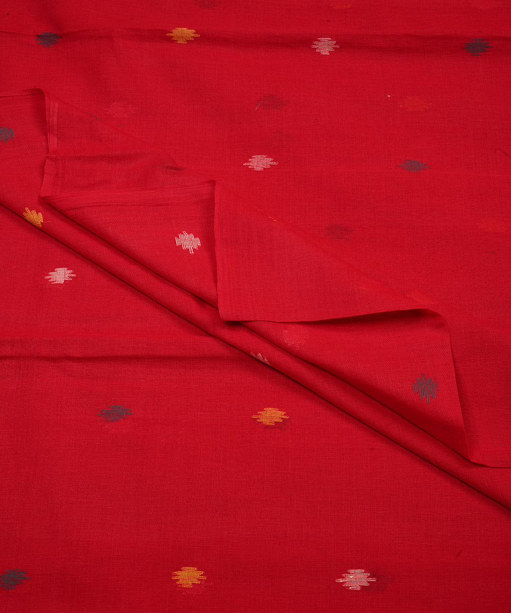 Red hand loom bengal cotton jamdani fabric