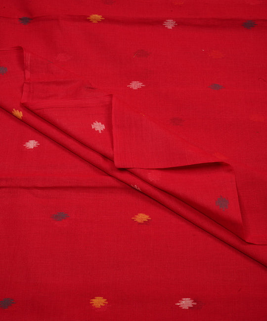 Red hand loom bengal cotton jamdani fabric