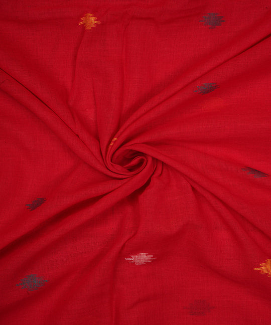 Red hand loom bengal cotton jamdani fabric