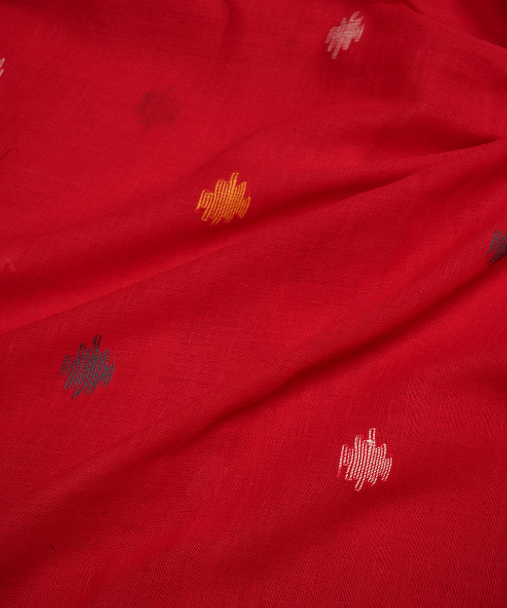 Red hand loom bengal cotton jamdani fabric