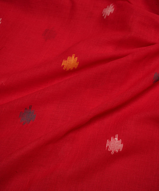 Red hand loom bengal cotton jamdani fabric