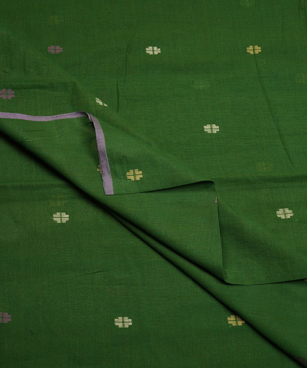 Dark green handloom bengal cotton jamdani fabric