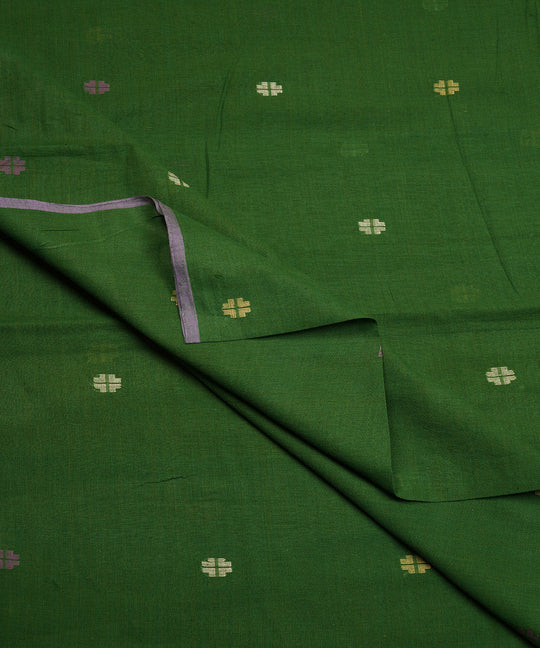 Dark green handloom bengal cotton jamdani fabric