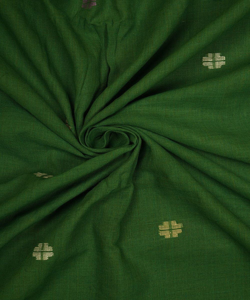 Dark green handloom bengal cotton jamdani fabric